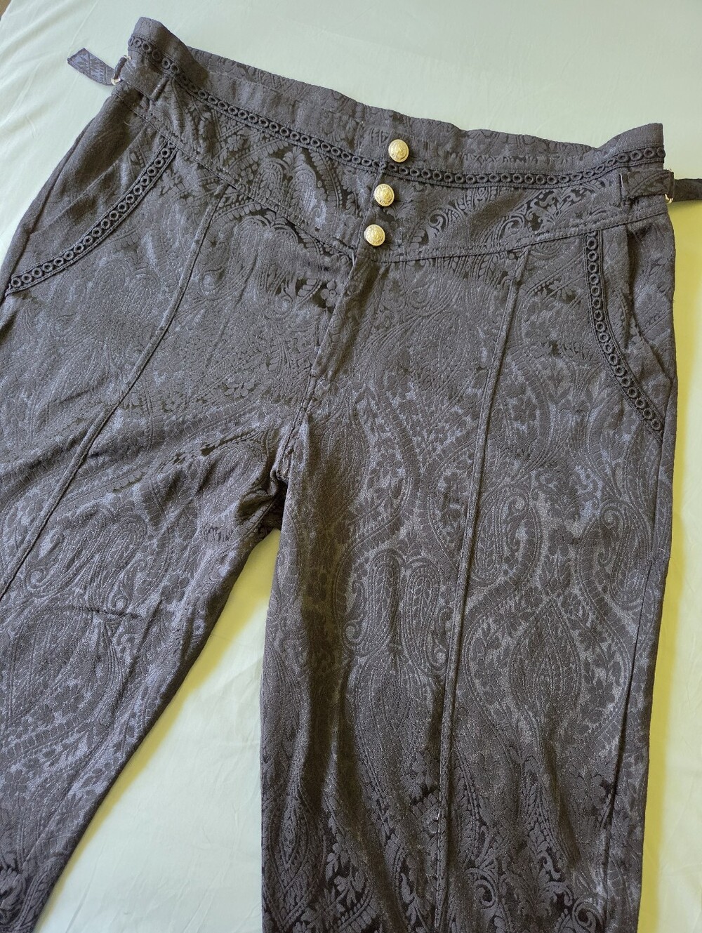 VATPAVE Men's Steampunk Gothic Paisley Trousers Black Size XL EUC